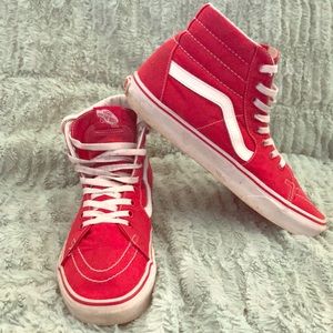 HIGH TOP RED CANVAS VANS- men sz 9.5/women sz 11